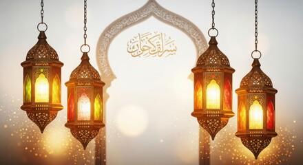 Ramadan lanterns with intricate designs and warm glowing light for celebration