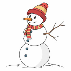 Cartoon snowman with striped hat and scarf winter character