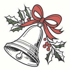 Christmas bell with red bow and holly leaves mistletoe 1