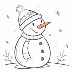 Cute snowman with carrot nose and striped hat winter 1
