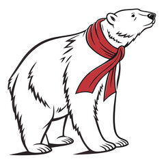 Polar bear wearing red scarf graphic animal arctic