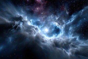 Obraz premium Cosmic clouds swirl around a bright star in a stunning display of galactic beauty
