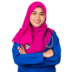 One smiling Arab woman with a scarf and head covering shows the beauty of her face and eyes