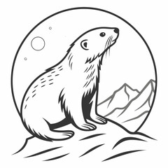Arctic animal sitting on rock with mountains and moon