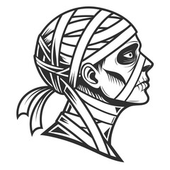 Black and white mummy head profile silhouette ancient 1