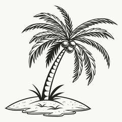 Obraz premium Black and white palm tree on small island coconut tropical