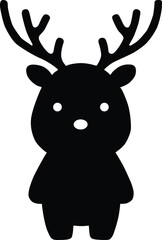 Cute cartoon reindeer silhouette with antlers isolated on white background