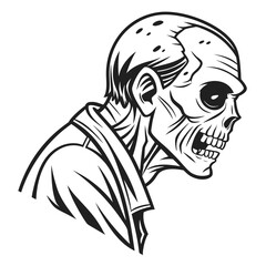 Black and white zombie head screaming horror