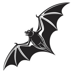 Black bat silhouette flying with wings spread vector