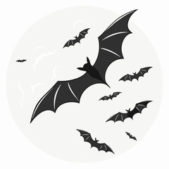 Black bats flying in front of a full moon night