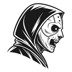 Black hooded skull screaming profile mask horror