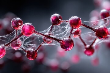 Exploring molecular structures with red spheres and fine filaments in scientific detail