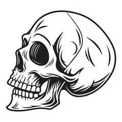 Black silhouette human skull graphic hollow eyes