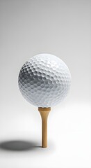 Single Golf Ball on Dark Wood Tee with Subtle Shadow and Warm Neutral Background