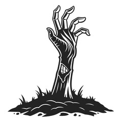 Black zombie hand rising from ground illustration