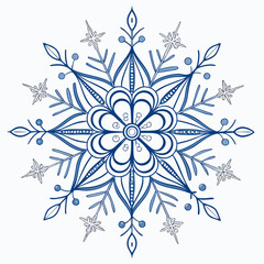 Blue snowflake mandala pattern graphic vector