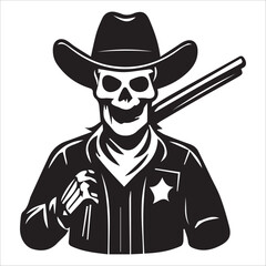 Fototapeta premium Skeleton Cowboy Holding Shotgun Vintage Western Art