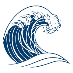 Blue wave cresting with white foam and bubbles ocean