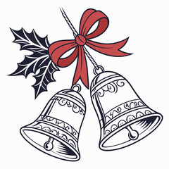 Christmas bells with holly and red bow pair