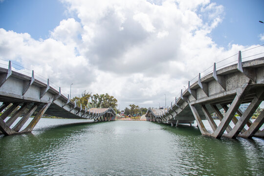 puente de la barra - the two wavy bridges of punta del este in uruguay on a clear day