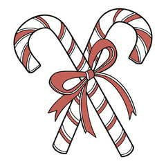 Crossed candy canes with red ribbon bow pair