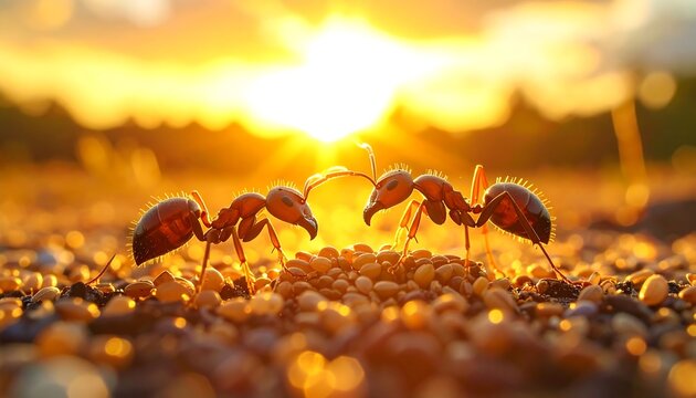 Two ants facing each other at sunset (2)