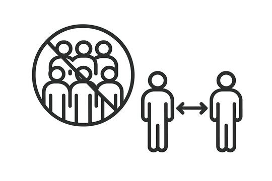 Social distancing icon, keep distance concept. Avoid crowds sign. Prohibition of large gatherings. Pandemic safety measure for covid-19, coronavirus. Vector line illustration.
