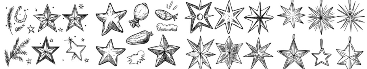 Obraz premium Flat sparkle stars and black silhouettes are part of logo designs that include twinkle magic star symbols and sparkles