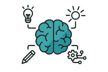 Creative icon of a brain for ideas, creativity, knowledge, and technology. Human mind and problem-solving concept. Innovation, thinking process, and intelligence vector.