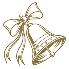 Golden Bell with Ribbon Bow Graphic bronze metallic