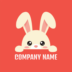 Obraz premium Cute bunny peeking over a wall, perfect for a company logo or branding, with a playful and friendly design for children or animal lovers