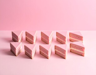 Pink triangular cake slices arranged