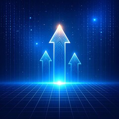 Digital upward arrows on a gridded, futuristic backdrop