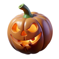 Spooky 3D Halloween Pumpkin with Glowing Eyes and Happy Smiling Expression
