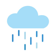 A light blue cloud with raindrops falling from it, representing a rainy day and simple weather icon