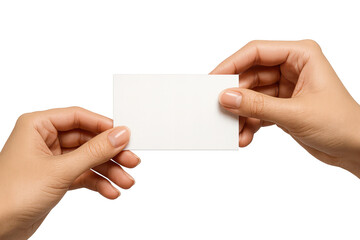 Obraz premium Blank business card held by hands, isolated on a transparent background