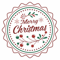 Merry Christmas badge with berries and snowflakes holiday