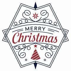 Merry Christmas badge with tree and star emblem label
