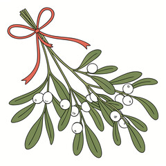 Mistletoe bunch tied with red ribbon illustration