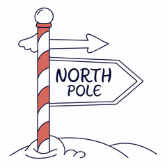 North Pole signpost with arrow and snow direction winter