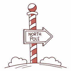 North Pole signpost with arrow and clouds direction