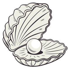 Open seashell with pearl inside flat oyster symbol