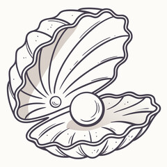 Open seashell with pearl inside line art oyster ocean