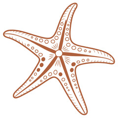 Orange starfish with decorative patterns brown flat
