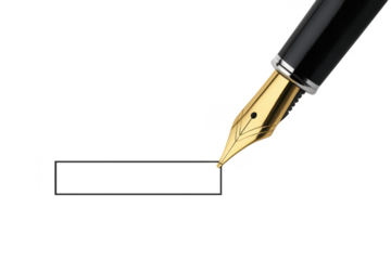 Elegant fountain pen drawing a clear text box, isolated on a transparent background.