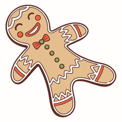 Smiling gingerbread man cookie with red bow tie holiday