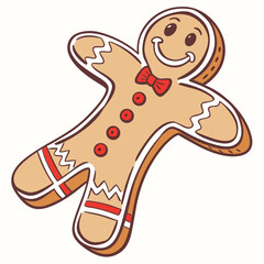 Smiling gingerbread man cookie with red bow happy cartoon