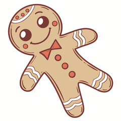 Smiling gingerbread man with bow tie cookie happy