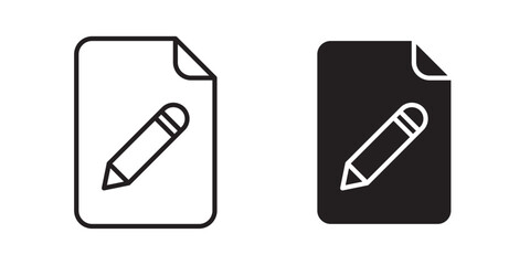 File Edit Icon.  document and pen symbol. Vector illustration with stroke and fill on a white background. 