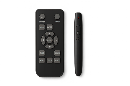 Black multimedia projector remote control isolated on a transparent background